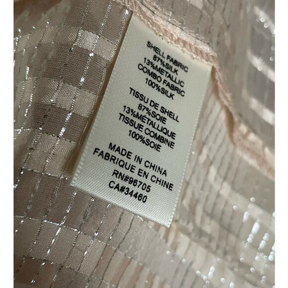 Rebecca Taylor Pale Pink & Silver Silk Sleeveless Ruffle Blouse Size 12 - Picture 7 of 7